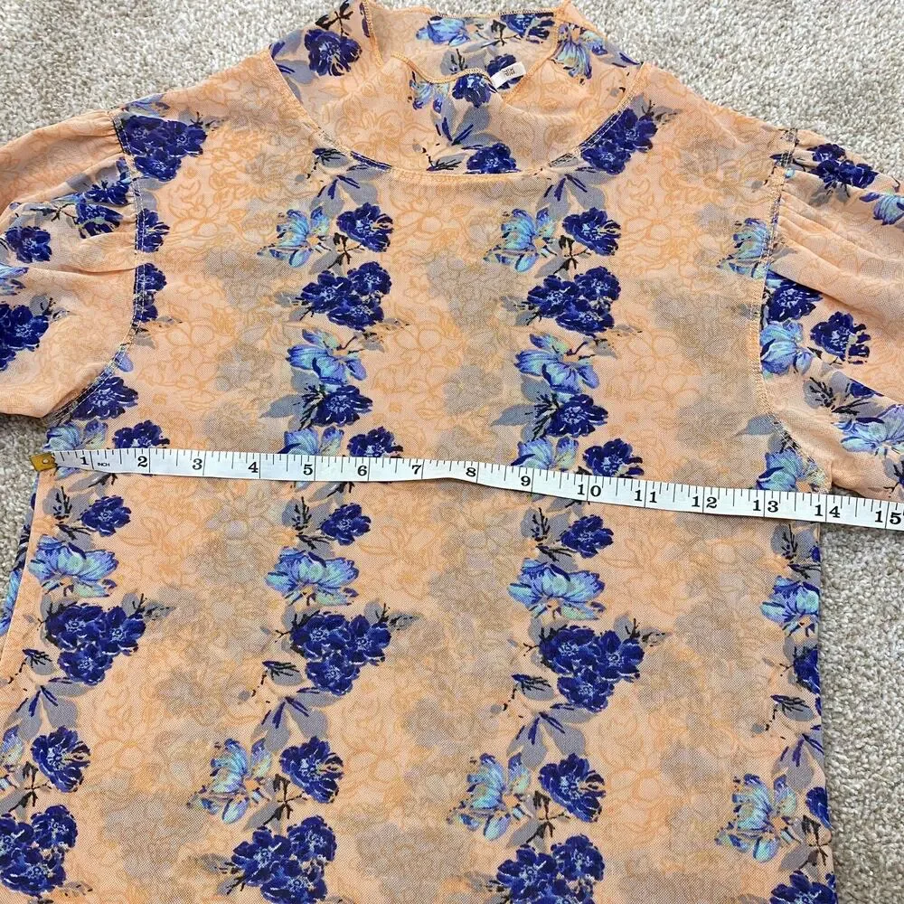 Free People Amber Semi Sheer Floral Print Mock Neck Top Womens Sz XS Boho Retro